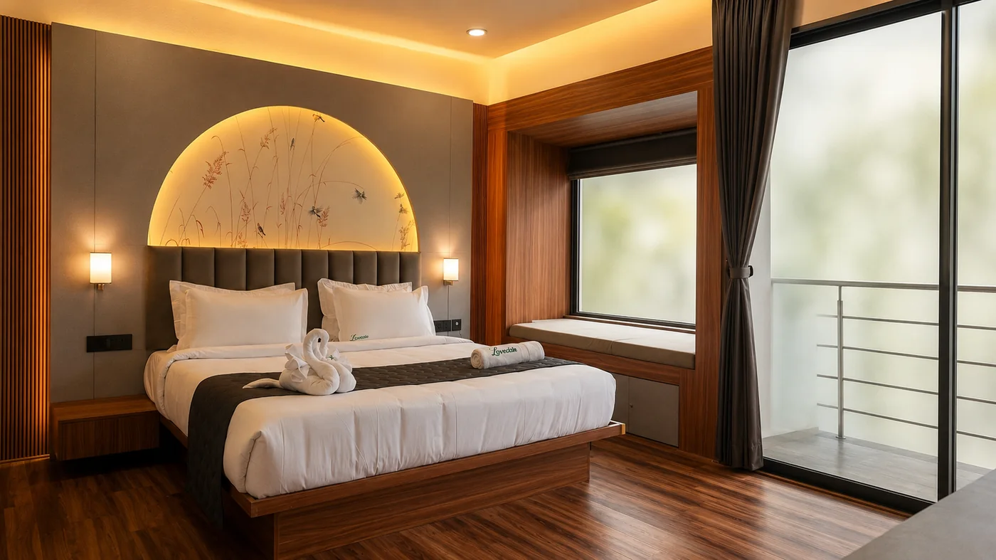 A Luxury Room at The Lovedale opening onto its private balcony